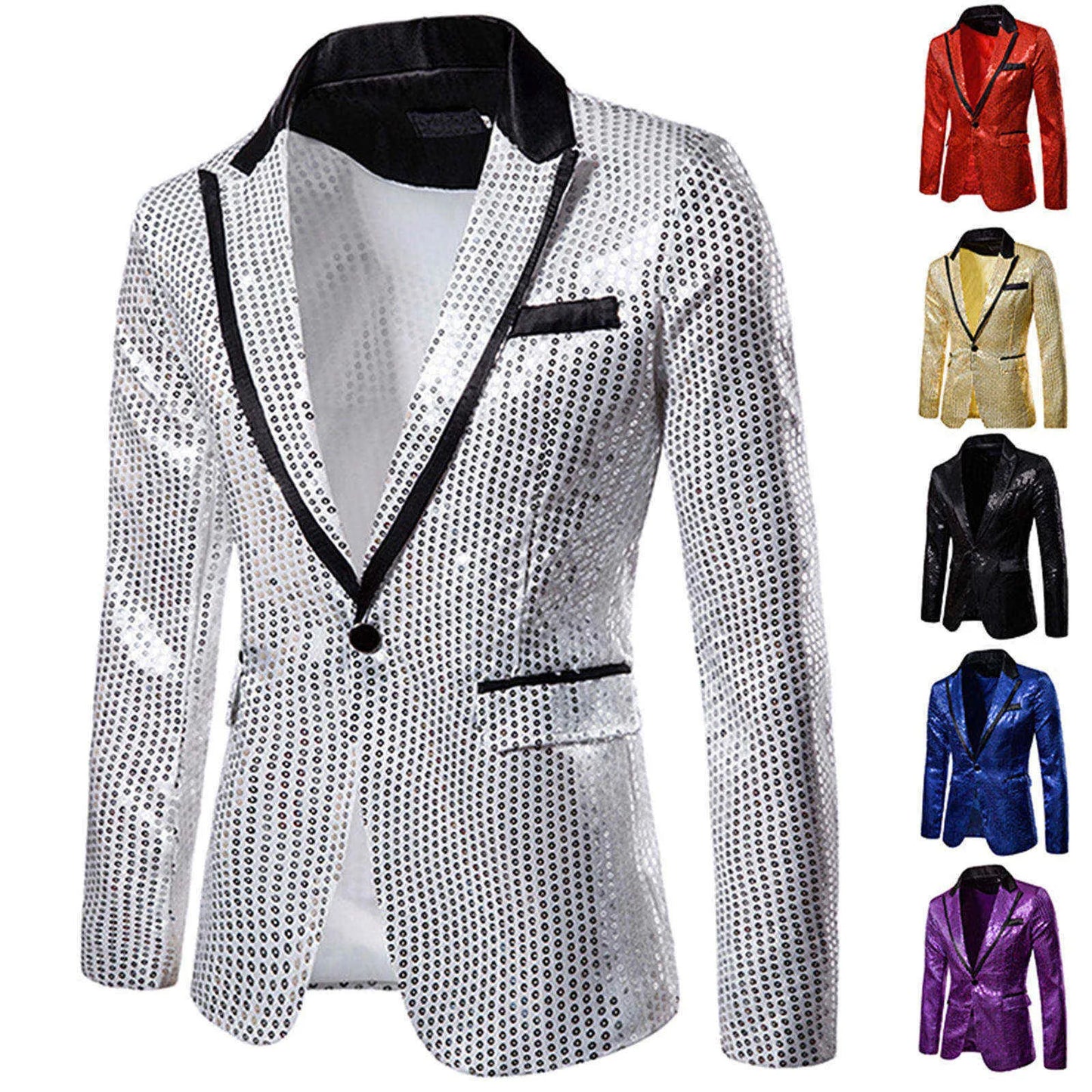 Shiny Gold Decorated Blazer Jacket for Men Night Club Graduation