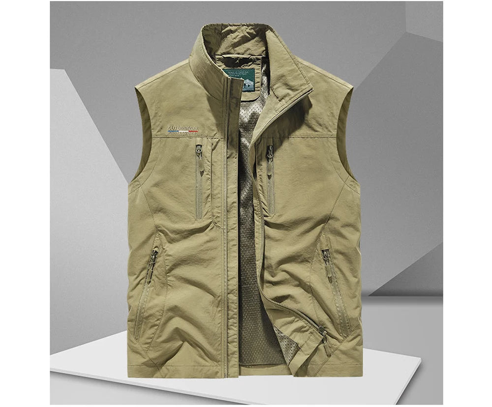 Mens Multi-pocket Vests Casual Man Breathable Mesh Vest Sleeveless Jackets