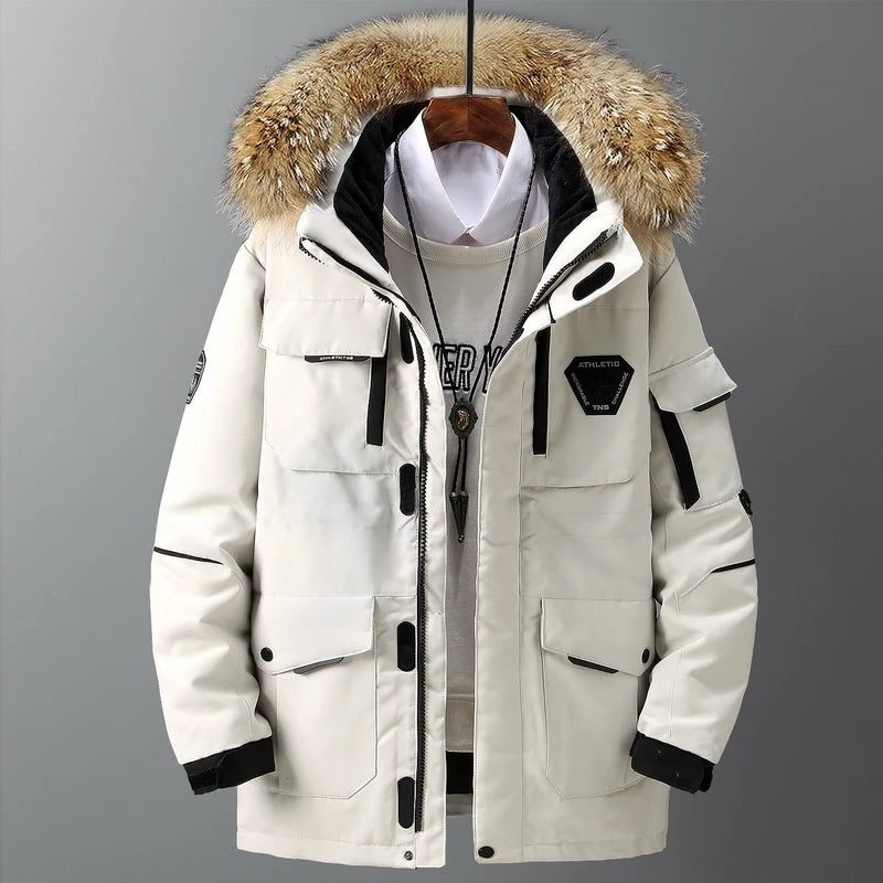 Jacket with Big Real Fur Collar Warm and Waterproof