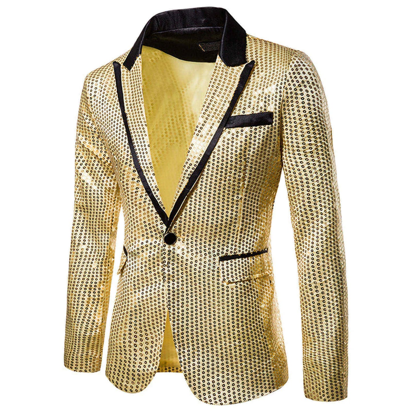 Shiny Gold Decorated Blazer Jacket for Men Night Club Graduation