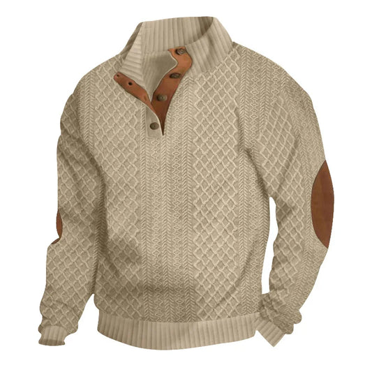 Men's Fashion Pullover Jacquard Design O-neck Long Sleeve Top Sweatshirt