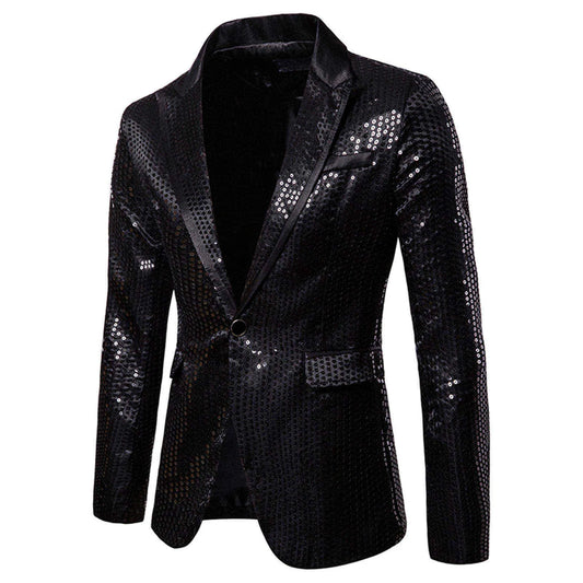 Shiny Gold Decorated Blazer Jacket for Men Night Club Graduation