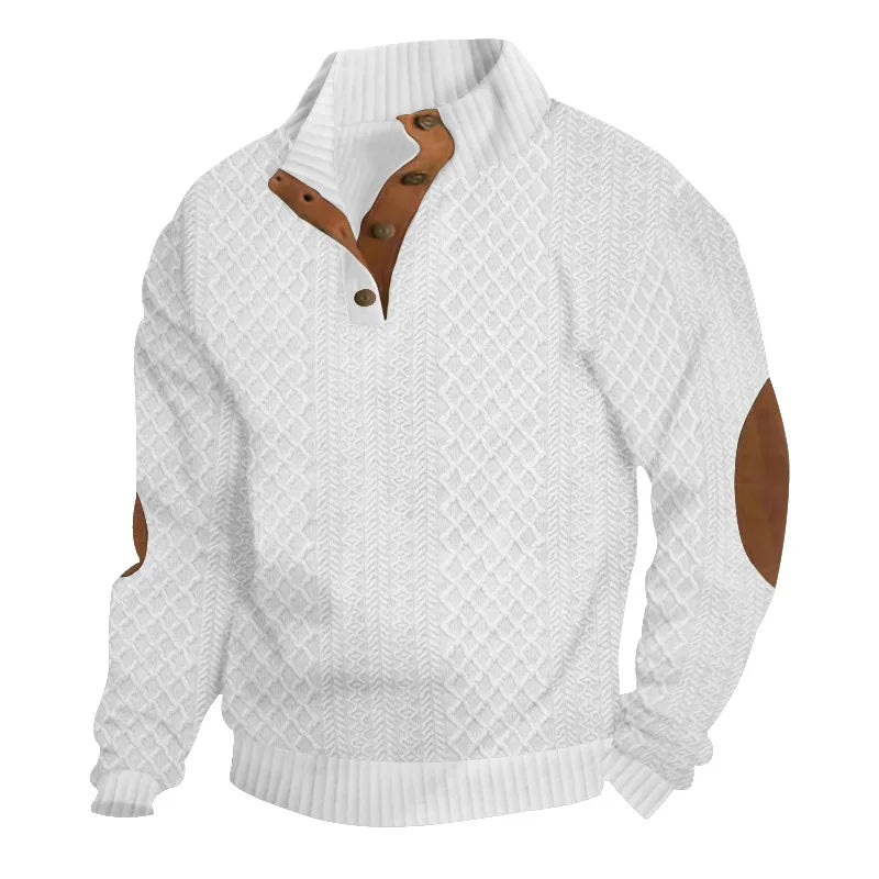 Men's Fashion Pullover Jacquard Design O-neck Long Sleeve Top Sweatshirt