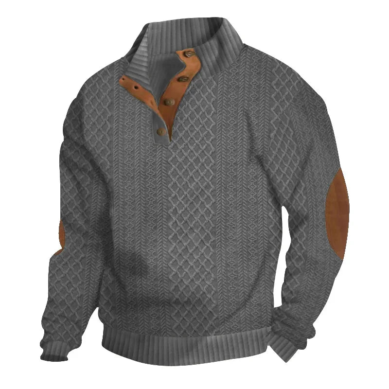 Men's Fashion Pullover Jacquard Design O-neck Long Sleeve Top Sweatshirt