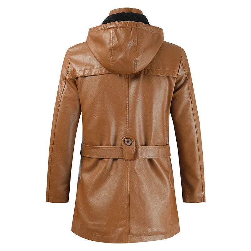 Winter Men's Outwear Casual Fashion PU Leather Coat Hooded Jacket .